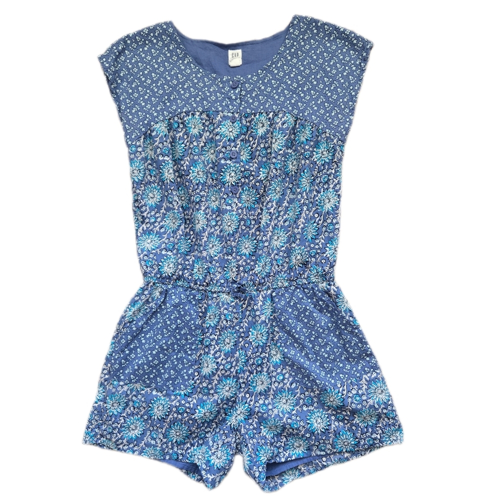 Gap Kids Blue Floral Romper With Pockets